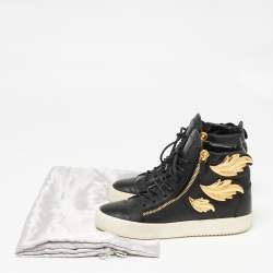 Pre Owned Giuseppe Zanotti Black Leather Wings High Top Sneakers Size 39.5