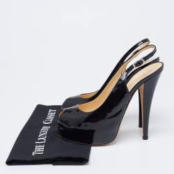 Giuseppe Zanotti Black Patent Leather Peep Toe Slingback Platform Pumps Size 38