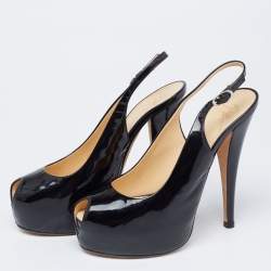 Giuseppe Zanotti Black Patent Leather Peep Toe Slingback Platform Pumps Size 38