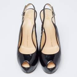 Giuseppe Zanotti Black Patent Leather Peep Toe Slingback Platform Pumps Size 38