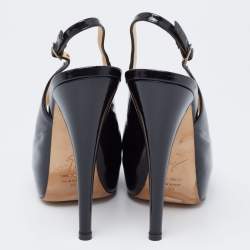 Giuseppe Zanotti Black Patent Leather Peep Toe Slingback Platform Pumps Size 38
