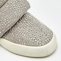 Pre Owned Giuseppe Zanotti Grey Suede Embellished Velcro Strap High Top Sneakers Size 41