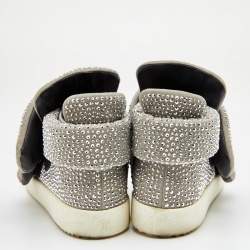 Pre Owned Giuseppe Zanotti Grey Suede Embellished Velcro Strap High Top Sneakers Size 41