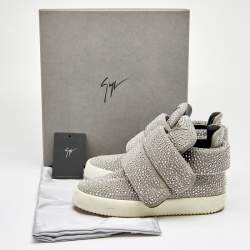 Pre Owned Giuseppe Zanotti Grey Suede Embellished Velcro Strap High Top Sneakers Size 41