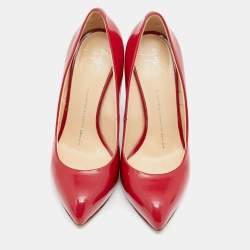 Pre Owned Giuseppe Zanotti Red Patent Leather Pointed Toe Pumps Size 37.5