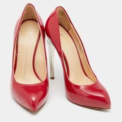 Pre Owned Giuseppe Zanotti Red Patent Leather Pointed Toe Pumps Size 37.5