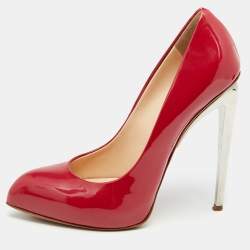 Pre Owned Giuseppe Zanotti Red Patent Leather Pointed Toe Pumps Size 37.5