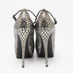 Pre Owned حذاء كعب عالي جوسيبي زانوتي جلد نقش ثعبان ثلاثي اللون سير كاحل مقدمة مفتوحة مقاس 37.5