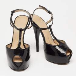 Pre Owned Giuseppe Zanotti Black Patent  Leather Platform Peep Toe Sandals Size 37