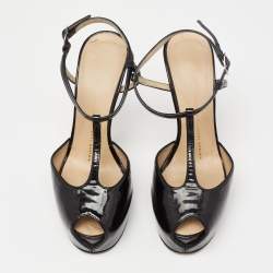 Pre Owned Giuseppe Zanotti Black Patent  Leather Platform Peep Toe Sandals Size 37