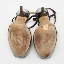 Pre Owned Giuseppe Zanotti Black Patent  Leather Platform Peep Toe Sandals Size 37