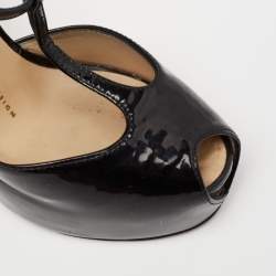 Pre Owned Giuseppe Zanotti Black Patent  Leather Platform Peep Toe Sandals Size 37