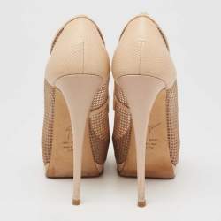 Giuseppe Zanotti Beige Mesh and Lizard Embossed Leather Peep-Toe Pumps Size 37.5