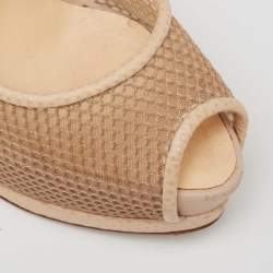 Giuseppe Zanotti Beige Mesh and Lizard Embossed Leather Peep-Toe Pumps Size 37.5