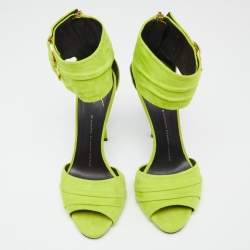 Pre Owned  Giuseppe Zanotti Green Suede Open Toe Ankle Cuff Sandals  Size 37.5