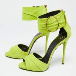 Pre Owned  Giuseppe Zanotti Green Suede Open Toe Ankle Cuff Sandals  Size 37.5