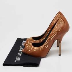  Giuseppe Zanotti Tan Studded Leather Peep-Toe Pumps Size 37.5