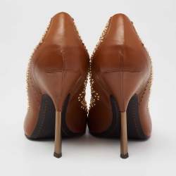  Giuseppe Zanotti Tan Studded Leather Peep-Toe Pumps Size 37.5