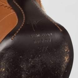  Giuseppe Zanotti Tan Studded Leather Peep-Toe Pumps Size 37.5