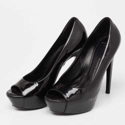Giuseppe Zanotti Black Patent Leather Platform Peep Toe Pumps Size 37