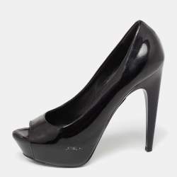 Giuseppe Zanotti Black Patent Leather Platform Peep Toe Pumps Size 37