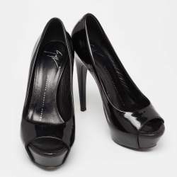 Giuseppe Zanotti Black Patent Leather Platform Peep Toe Pumps Size 37