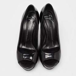 Giuseppe Zanotti Black Patent Leather Platform Peep Toe Pumps Size 37