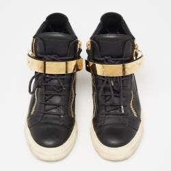 Giuseppe Zanotti Black/Gold  Leather Coby High Top Sneakers Size 37