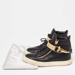 Giuseppe Zanotti Black/Gold  Leather Coby High Top Sneakers Size 37