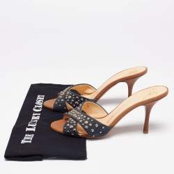 Giuseppe Zanotti Blue Denim and Tan Leather Studded Slide Sandals Size 40 
