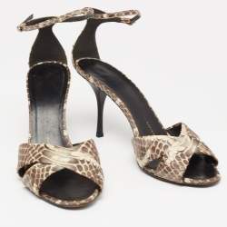 Giuseppe Zanotti Brown/Cream Water Snake Ankle Strap Sandals Size 40