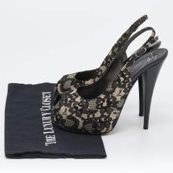 Giuseppe Zanotti Black Lace Peep Toe Slingback Platform Sandals Size 38.5
