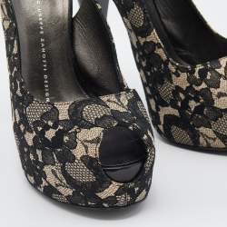 Giuseppe Zanotti Black Lace Peep Toe Slingback Platform Sandals Size 38.5
