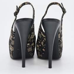 Giuseppe Zanotti Black Lace Peep Toe Slingback Platform Sandals Size 38.5