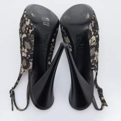 Giuseppe Zanotti Black Lace Peep Toe Slingback Platform Sandals Size 38.5