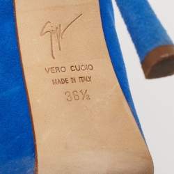 Pre Owned  Giuseppe Zanotti Blue Suede  Sharon Peep Toe Platform Pumps Size 36.5