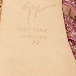 Pre Owned صندل جوسيبي زانوتي غليتر وردي قصات قفصي نعل سميك مقاس 37