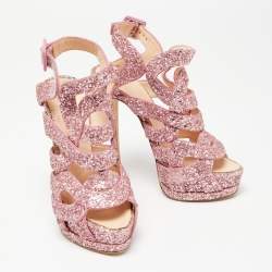 Pre Owned صندل جوسيبي زانوتي غليتر وردي قصات قفصي نعل سميك مقاس 37