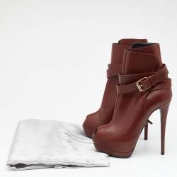 Pre Owned Giuseppe Zanotti Brown Leather Peep Toe Platform Ankle Length Boots Size 36