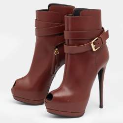 Pre Owned Giuseppe Zanotti Brown Leather Peep Toe Platform Ankle Length Boots Size 36