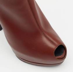 Pre Owned Giuseppe Zanotti Brown Leather Peep Toe Platform Ankle Length Boots Size 36