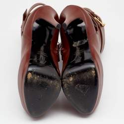 Pre Owned Giuseppe Zanotti Brown Leather Peep Toe Platform Ankle Length Boots Size 36