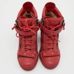 Giuseppe Zanotti Red Leather High Top Wedge Sneakers Size 36.5