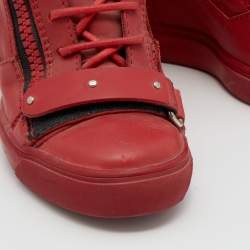 Giuseppe Zanotti Red Leather High Top Wedge Sneakers Size 36.5