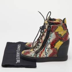 Giuseppe Zanotti Multicolor Snakeskin Embossed Leather High Toe Wedge Sneakers Size 39