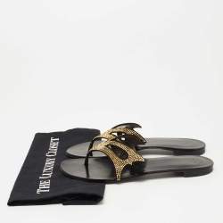 Pre Owned Giuseppe Zanotti Black Studded Suede Flat Thong Slides Size 38