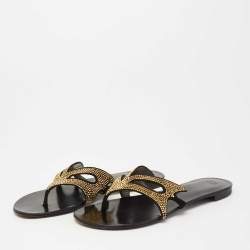 Pre Owned Giuseppe Zanotti Black Studded Suede Flat Thong Slides Size 38