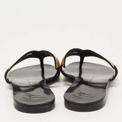 Pre Owned Giuseppe Zanotti Black Studded Suede Flat Thong Slides Size 38