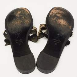 Pre Owned Giuseppe Zanotti Black Studded Suede Flat Thong Slides Size 38