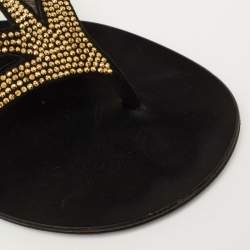 Pre Owned Giuseppe Zanotti Black Studded Suede Flat Thong Slides Size 38